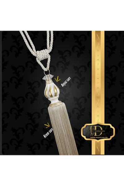 Doğukan perde aksesuarları Brç-202 Braçol Başlık Beyaza/sarı - Ip Kreme/sarı (1 ADET)