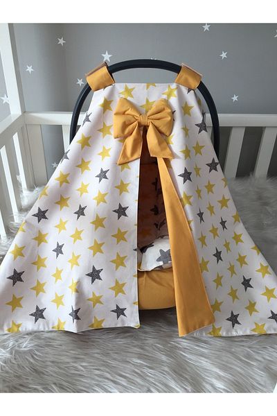 Jaju Baby Yellow Star Patterned Stroller Cover Sheet and Stroller Cushion Set of 3