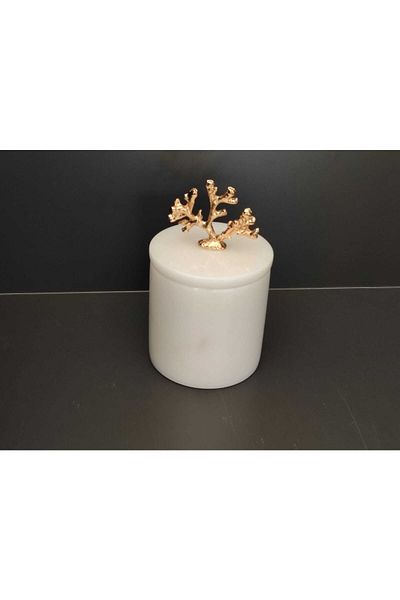 Polen Stone White Marble Gold Spice Rack with Coral Accessories