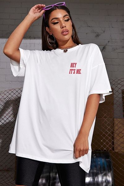 BENROMA 1 προϊόν είναι δώρο για αγορές 6 και άνω Hey It's Me Printed Oversize Λευκό T-shirt