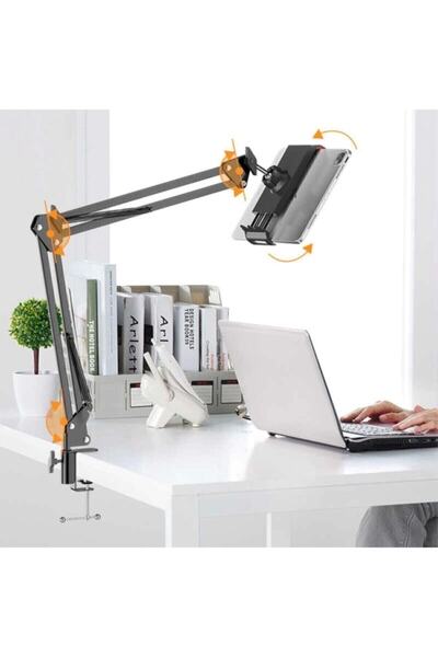 Yussraw Phone Tablet Table Holder with Vise Flexible Long Arm 360 Degree