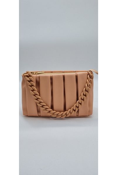 DSN Powder Color Pleat Detailed Faux Leather Hand and Shoulder Bag Y5843