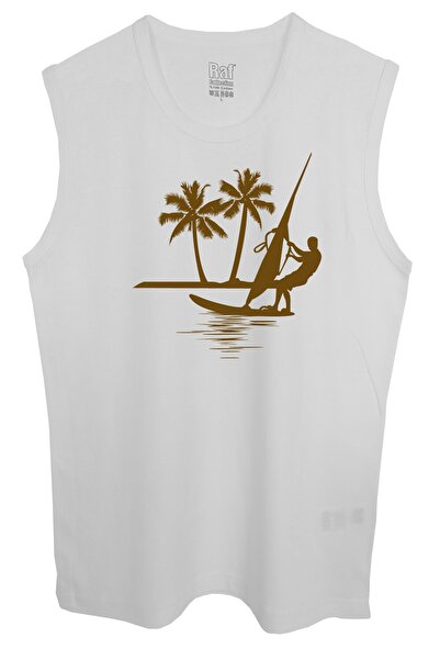 Raf Coll Tricou alb fără mâneci pentru bărbați cu imprimeu digital surf