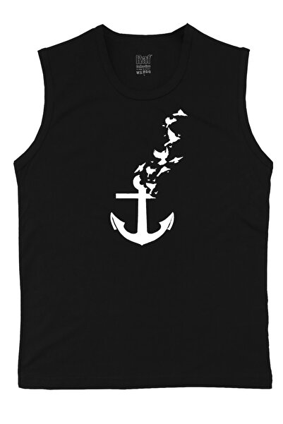 Raf Coll Tricou tricotat negru fără mâneci pentru bărbați Anchor Birds imprim...