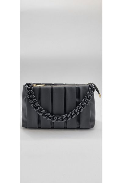 DSN Black Color Pleat Detailed Faux Leather Hand and Shoulder Bag Y5843