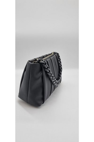DSN Black Color Pleat Detailed Faux Leather Hand and Shoulder Bag Y5843