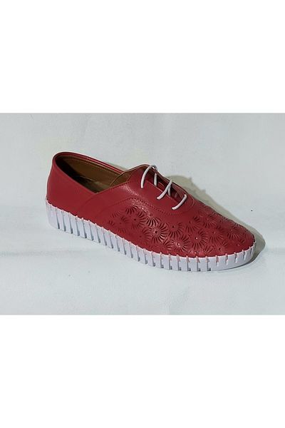 BRGL Inside-Outside Genuine Leather Orthopedic Massage Sole Women's Red Perforated Shoes
