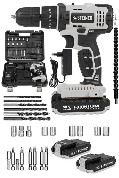 STEİNER Alman 58 V 5 Ah Darbeli Çift Akülü Metal Dişli Şanzuman Şarjlı Vidala...