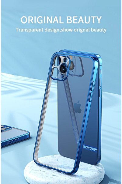 m.tk moveteck Iphone 13 Pro Max Uyumlu Kılıf Kamera Lens Koruma Kenarı Parlak Şeffaf Silikon