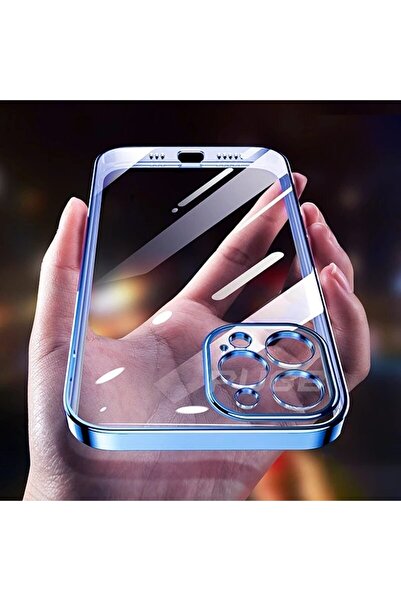 m.tk moveteck Iphone 13 Pro Max Uyumlu Kılıf Kamera Lens Koruma Kenarı Parlak Şeffaf Silikon