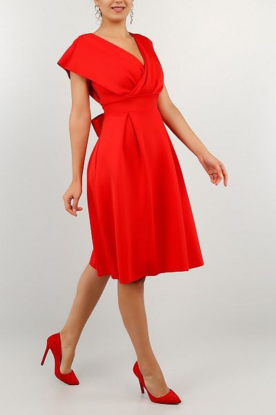 Secret Passion Lingerie Red Self-Belt Pleated Medium Length Evening Dress Night Engagement Graduation Dress 632 74040