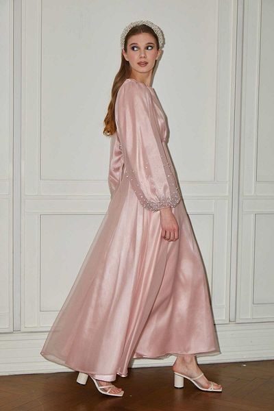 Manuka Abendkleid aus gesteinigtem Organza in Puder