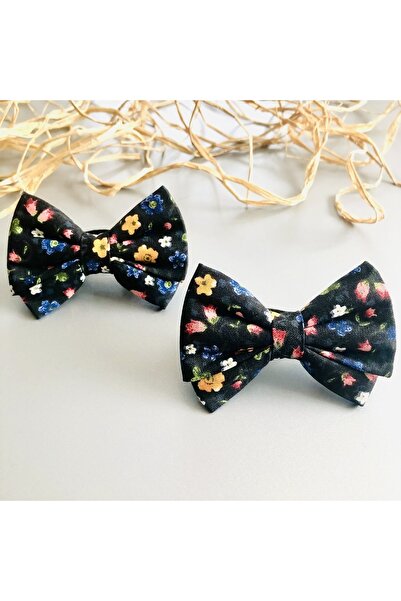 seyranat Baby Girl 2-Piece Black Floral Cotton Quality Elastic Hair Clips