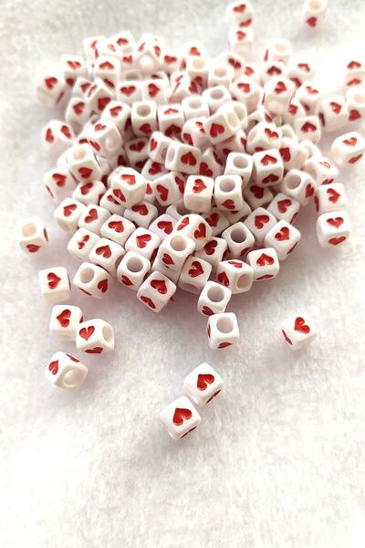 Artcrelier Kalpli Boncuk Marteniçka Boncuğu Kırmızı Beyaz Boncuk 25 Adet