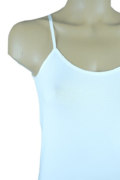 Ceylanoğlu 3-Piece White Ribbed Satin Thread Strap Undershirt