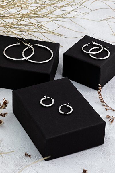 Cenova Jewelry 14 Ayar Altın Beyaz Renk Klasik Halka Küpe 23 mm