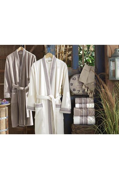 Dantela Vita Σετ μπουρνούζι Harmony Cream-τούβλο 100% Cotton Dowry