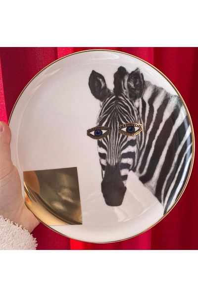 Porland 20 cm Wide Wild Life Zebra Flat Plate - 1 Piece