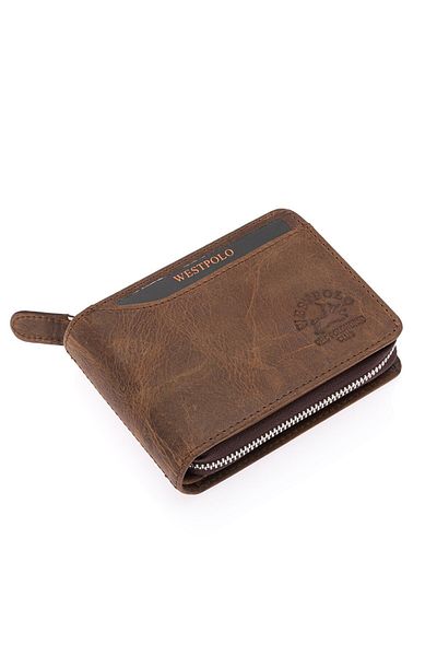 By Hakan Портфейл с цип от естествена кожа West Polo-545c, кафяв