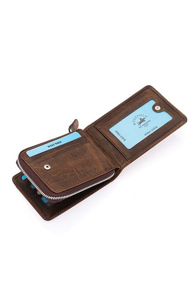 By Hakan Портфейл с цип от естествена кожа West Polo-545c, кафяв