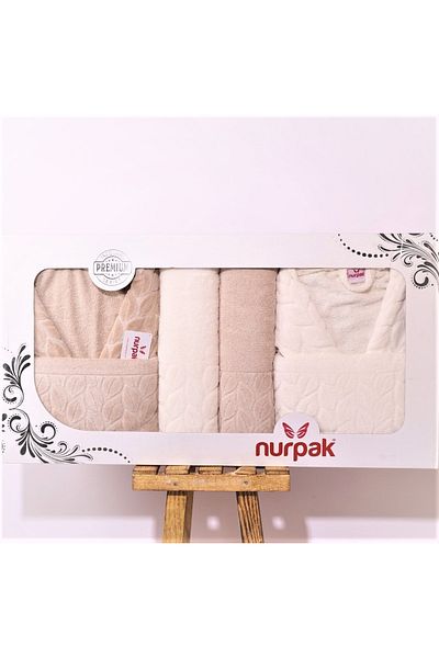 Nurpak Σετ οικογενειακό μπουρνούζι Hazal Jacquard Partial Velvet 8 Piece