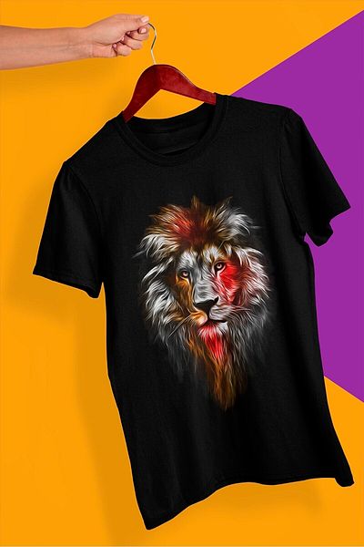 Machetta Yellow Red Colored Charisma Lion Pattern Oversize T-Shirt