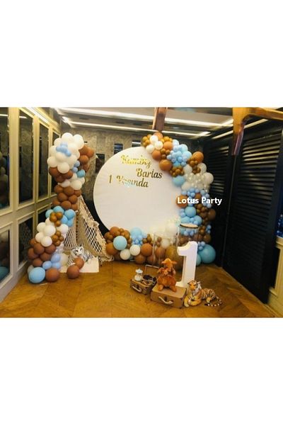 LOTUS PARTY 100 Pieces - Metallic Blue - White - Light Brown Color - Balloon Chain Set