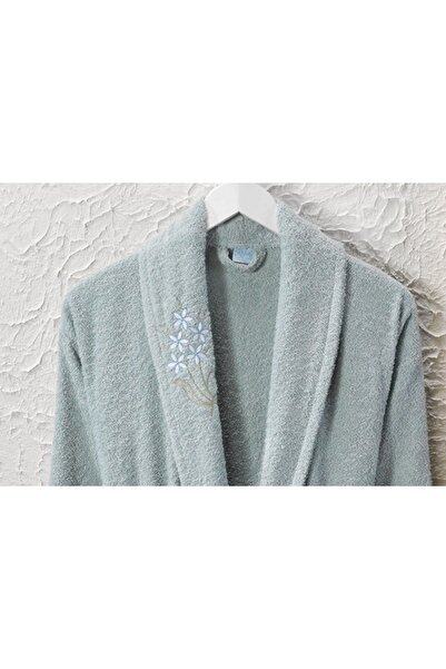 B2B Plus Embroidered Cotton 2 Piece Bathrobe Set | Mint Green