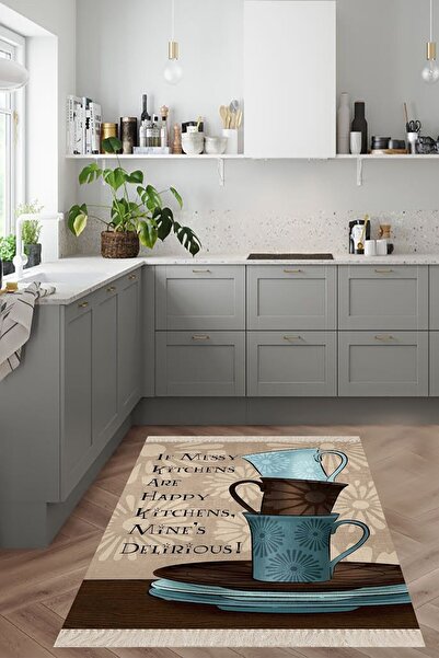 Pelangi Çaydanlık Fincan Desenli Dijital Baskılı Kaymaz Taban Yıkanabilir Lek...