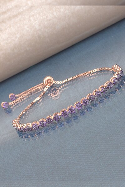 Miavi Silver 925 Ayar Gümüş Ametist Taşlı Papatya Asansörlü Bileklik
