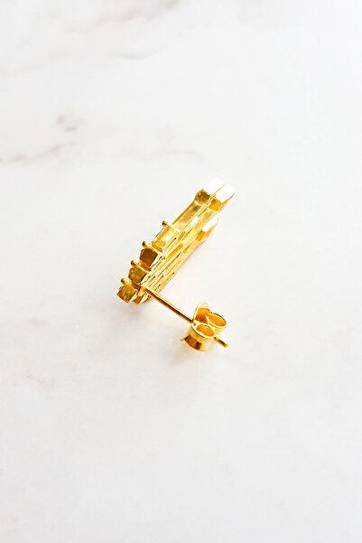 MorMajor Silver Tekli Baget Taşlı Ok Gümüş Küpe