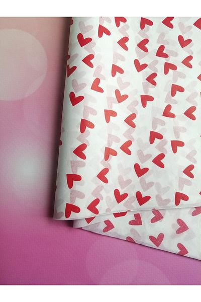 t tuğset etiket Heart Red Patterned Tissue Paper 50x70 cm 10 Pieces