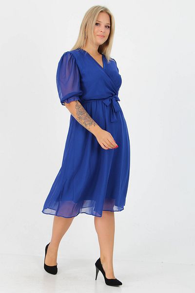 Neşeli Butik Γυναικείο φόρεμα σιφόν με διπλό γιακά Midi μεγάλο μέγεθος Nb8062