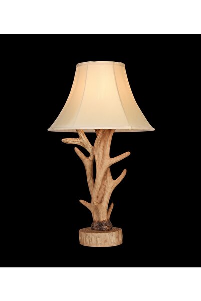 ARTELUZ Ahşap Görünümlü Country Boynuz Model Abajur 9803 Masa Lambası