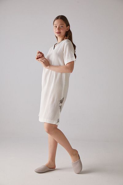 Handarte Nature Women's 100% Cotton V-neck Tree Hand Printed Leaf Patterned Nightgown
