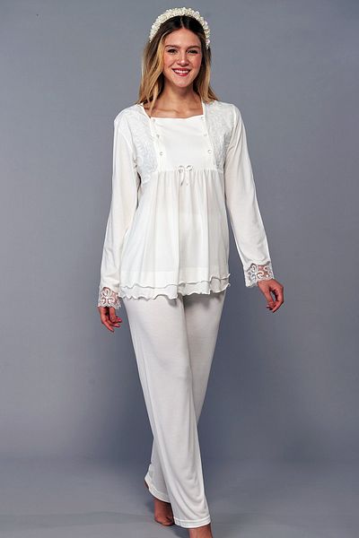 Flora Lacy Maternity Pajama Set Ecru
