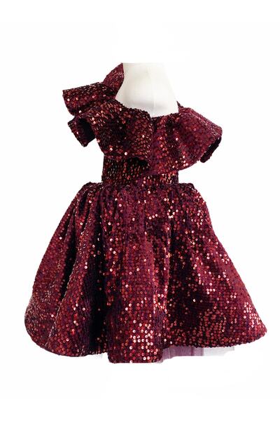 zühre balaban Βουργουνδία Φόρεμα για κορίτσια με έναν ώμο - Chilimeli Girl Dress