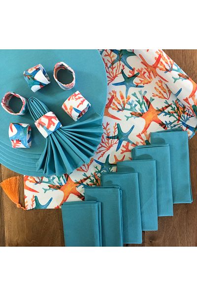 desen izmir American Serve, 6 Plates, 6 Napkins, 6 Napkin Rings and Runner Sea Star Tk4