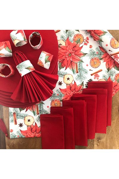 desen izmir American Service, Christmas Table Kokina Flower Tk 6 Supla, 6 Napkins, 6 Napkin Rings And Runner