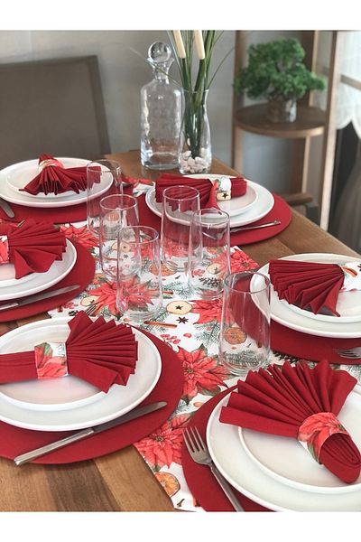 desen izmir American Service, Christmas Table Kokina Flower Tk 6 Supla, 6 Napkins, 6 Napkin Rings And Runner