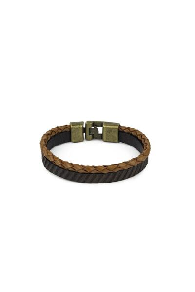 Polatex Desenli El Örgülü Gerçek / Hakiki Deri Bileklik - Antik Çapa Kilitli ...