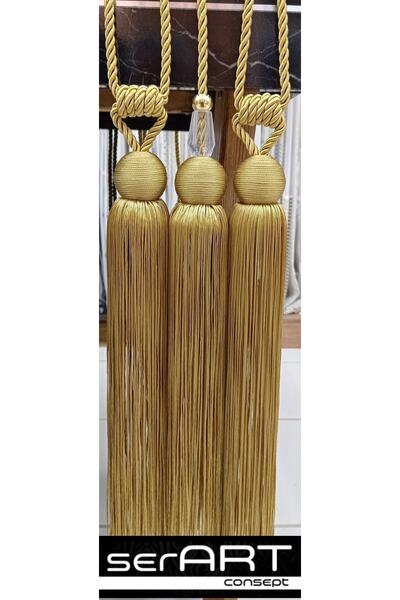 serART DOLUNAY 3 LÜ SET FON PERDE KRUVAZE PERDE TAVAN BAĞLAMA PERDE BAĞCIK Gold