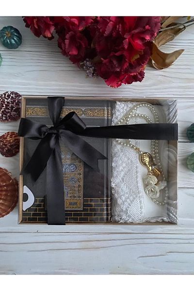 DuhaİslamiHediyelik Kabe Quran Tesbih Laced Shawl Set Συσκευασία προίκας Home Concept
