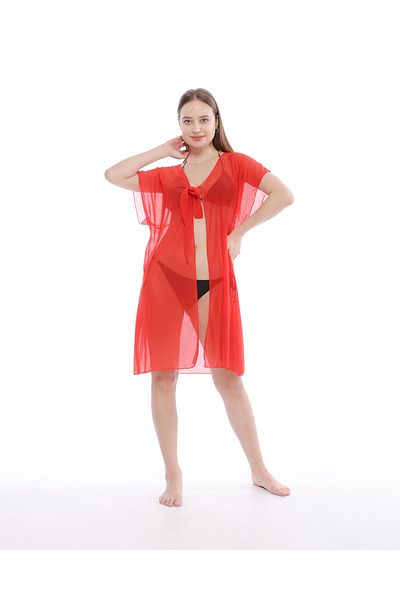 vawensea Women's Tie-Up Pareo Beach Dress Red