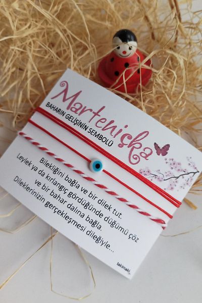 TAKIMAKI Martençka Bracelet with Evil Eye Beads and Red Rope Bracelet Set with Three Cards Friend Bracelet