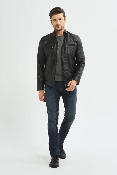 İkbal Berry Siyah Hakiki Deri Mont Erkek