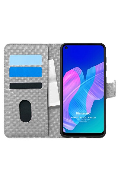 Microsonic Huawei P40 Lite E Kılıf Fabric Book Wallet Gri