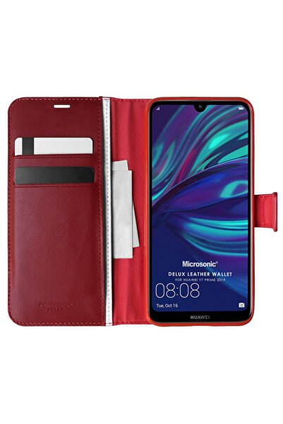 Microsonic Huawei Y7 Prime 2019 Kılıf Delux Leather Wallet Kırmızı