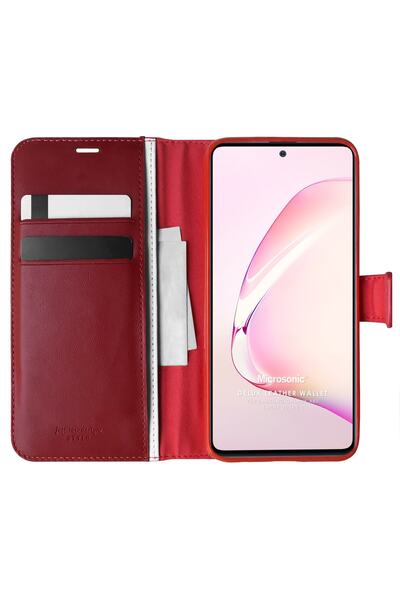 Microsonic Galaxy A81 Uyumlu Kılıf Delux Leather Wallet Kırmızı