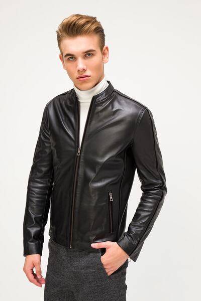 İkbal Erkek Deri Mont Siyah
